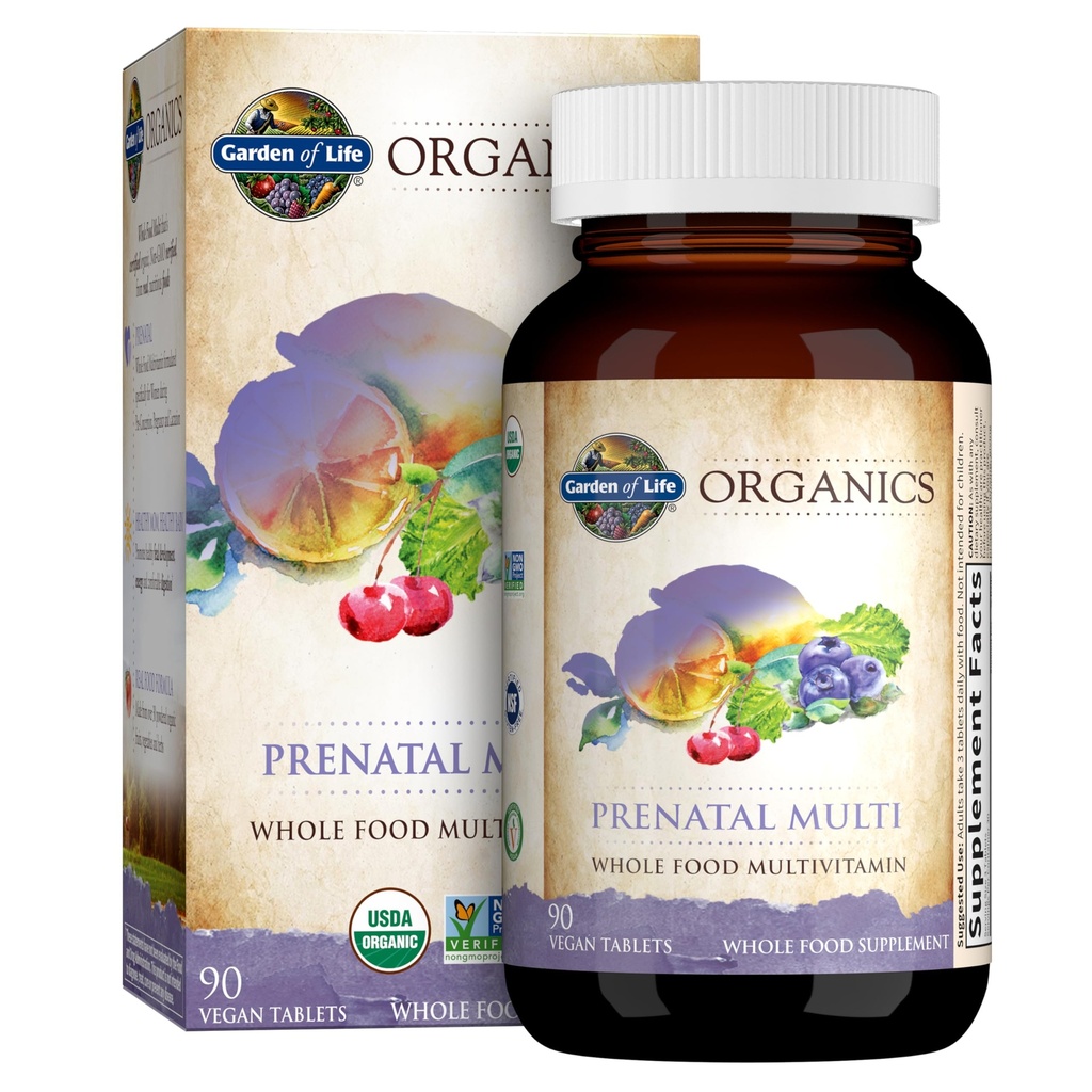 Garden of Life Organics Kvinnors prenatala multivitamin med vitamin D3, B6, B12, C & Iron, folat för energi och hälsosam dödlig utveckling - organisk, icke-GMO, glutenfri, Vegan, 90 dagars leverans