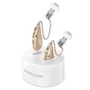 Hörapparater, laddningsbar hörapparat för seniorer och vuxna med bulleravbokning, Bakom-The-Ear OTC Hearing Amplifier Personal Sound Amplification Enheter med bärbar laddningsbas (guld)