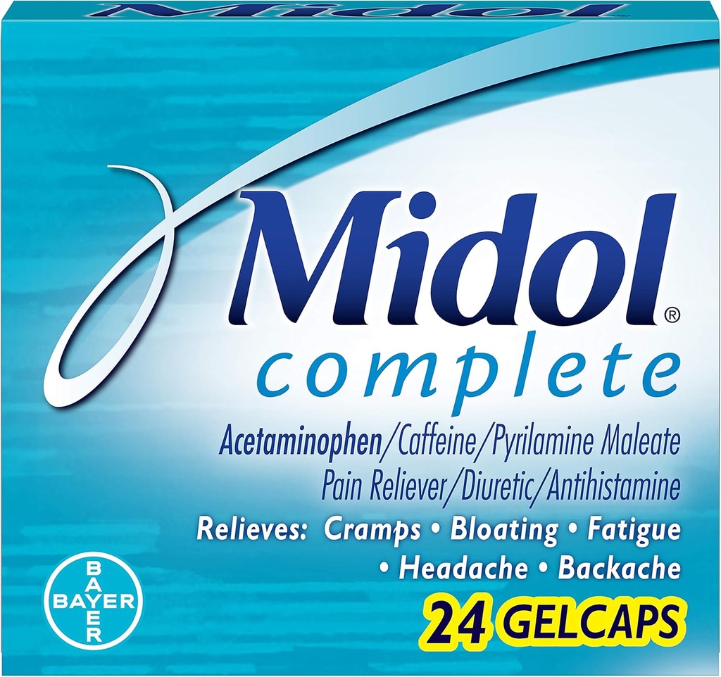 Midol Complete Gelcaps, 24-Count Boxes (Pack of 4), Förpackning kan variera