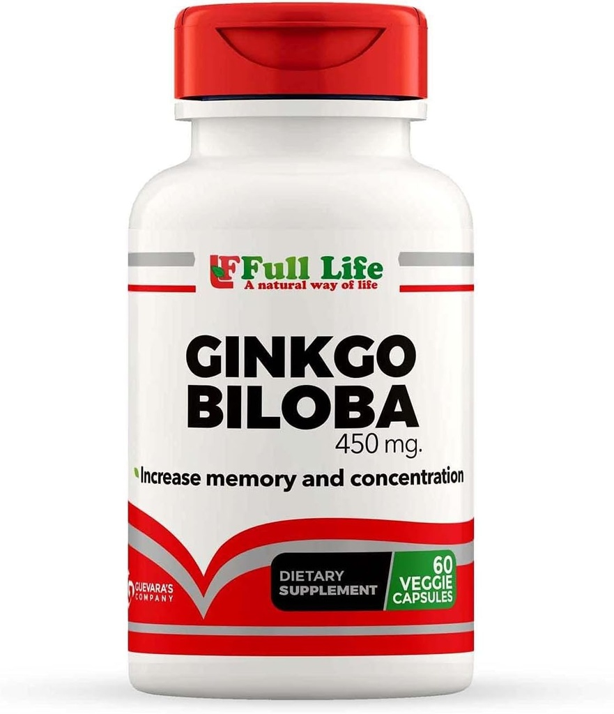 Full Life Ginkgo Biloba kapslar - Herbal Supplement - 60 Veggie Capsule 450mg.