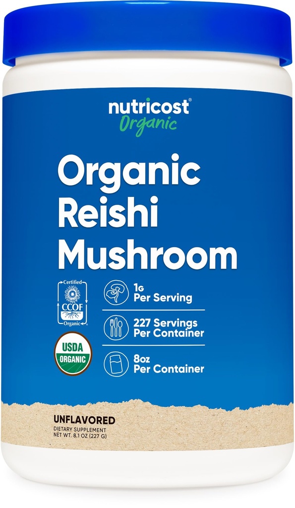 Nutricost Organic Reishi Mushroom Powder 0.5LB (8oz) - USDA Certified 100% Organic, Vegetarian, Non-GMO, Gluten Free