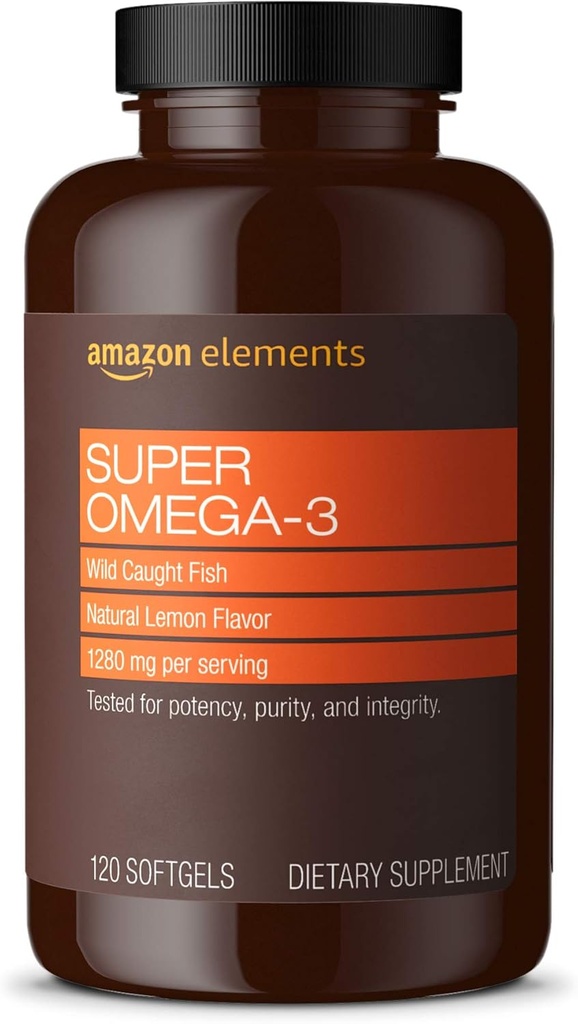 Element Super Omega-3, EPA & DHA Omega-3 fettsyror (1280 mg per servering, 2 Softgels), Natural Lemon Flavor, 120 greve (Packaging kan variera)