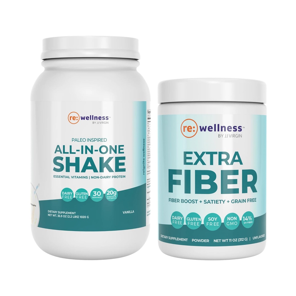 Reignite Wellness av JJ Virgin Vanilla Paleo-Inspired All-in-One Shake och Extra Fiber Powder Supplement