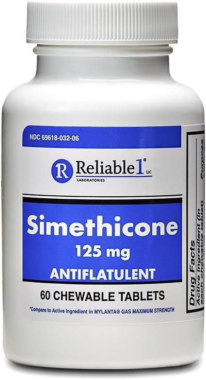 Tillförlitlig 1 Simetikon 125 mg Anti-Gas 60 Peppermint tabletter (1 flaska)
