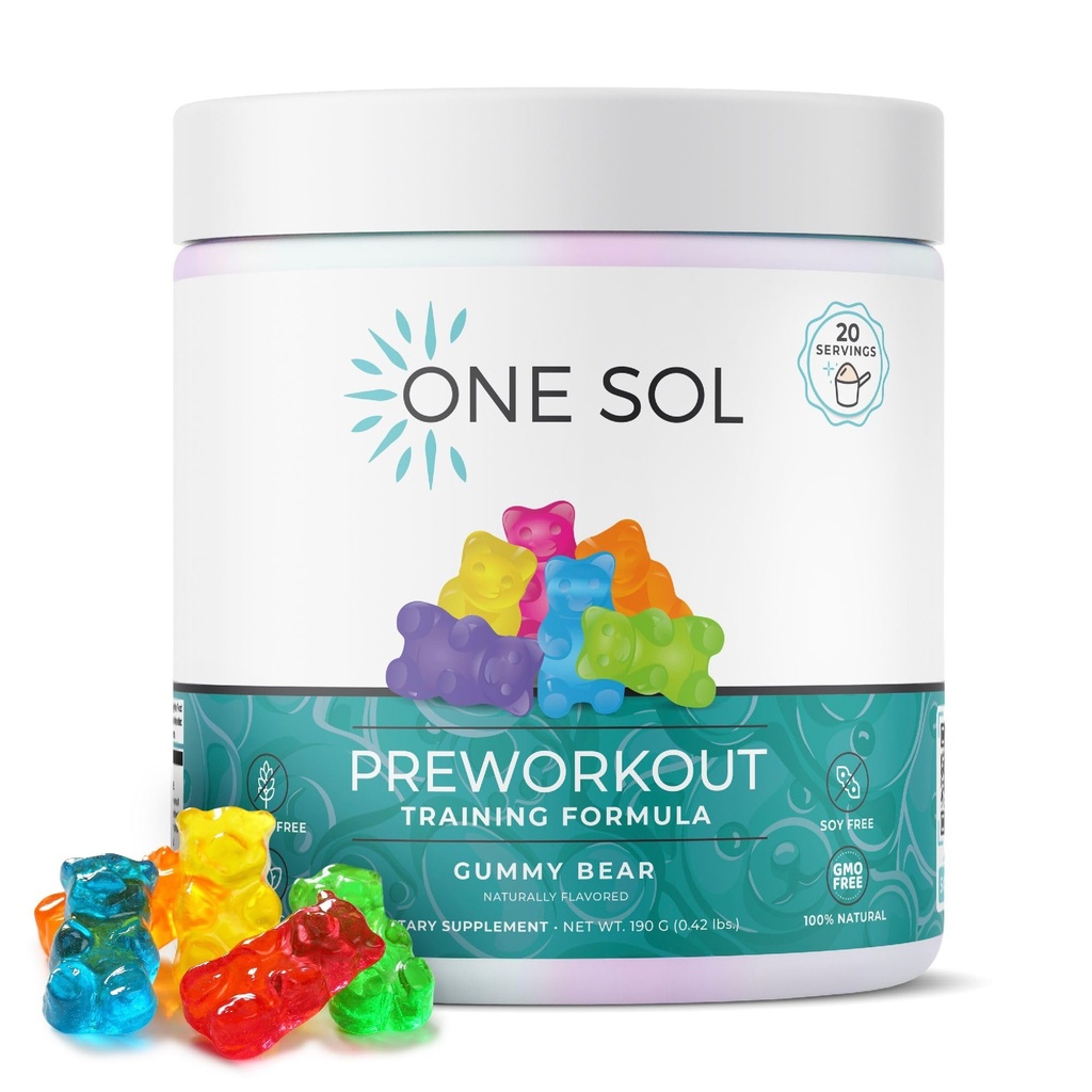 En Sol Pre-Workout för kvinnor, förbättrad pump & fokus, inga Jitters eller krasch, naturliga ingredienser, 100% Vegan, Gluten Free & Soy Free, (Gummy Bear)