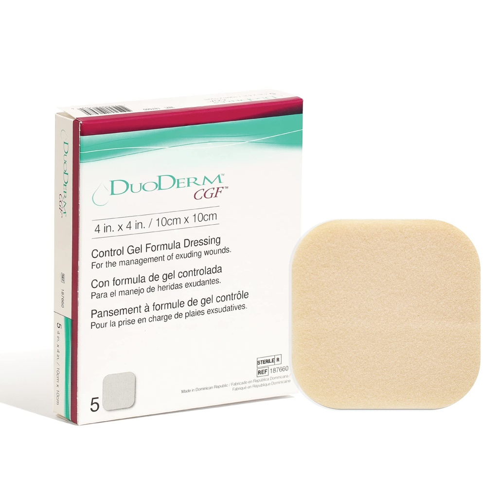 Convatec DuoDERM Control Gel Formel 4 "x4" Hydrocolloid Sterile Adhesive Dressing för Partial och Full-Thickness Wounds, Medical Grade, Latex-Free, Vattentät, Torg, Beige, 5ct Box