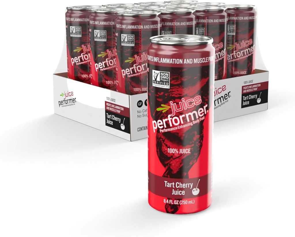 Juice Performer Tart Cherry Juice - 100% Juice för sömnstöd och förbättrad muskelåterhämtning - Post Performance Recovery Drink - Superfood Athletic Fuel 8.4 Fl.Oz. (12 Pk) Gluten Free