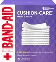 Johnson & Johnson Band-Aid of First Aid Products Cushion-Care Gauze Pads, 4 X 4 Inches, 25 Count (Pack of 12)