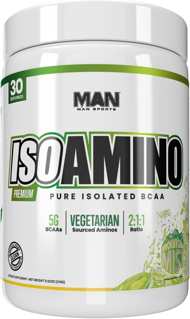 MAN Sports ISO Amino Pure Isolated BCAA Powder 270 Grams - Mountain Mist - Vegetarisk Formel 2:1:1 Ratio - Naturliga ingredienser - Inga fillers, inga konstgjorda färger - Lean Muscle Building Supplement
