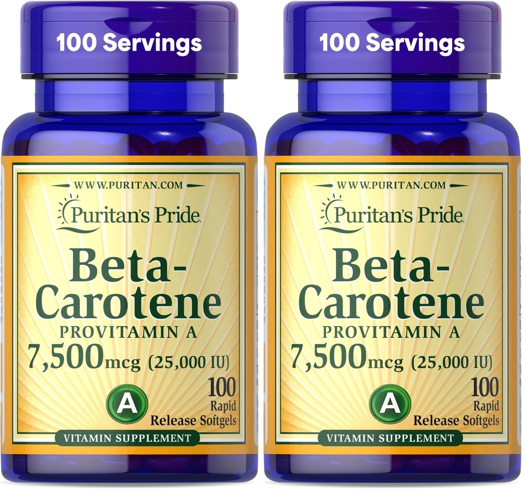 Puritans Pride Beta Carotene för immun- och ögonhälsa för att stödja ett hälsosamt immunsystem 100 Softgels (Pack of 2)