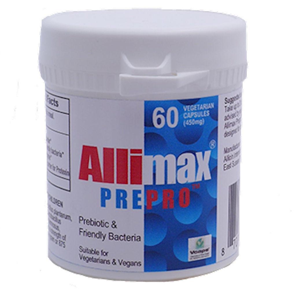 ALLIMAX Pre Pro - 60 Caps. Stabiliserad allicin Plus prebiotika, probiotika och Digestive enzymer.
