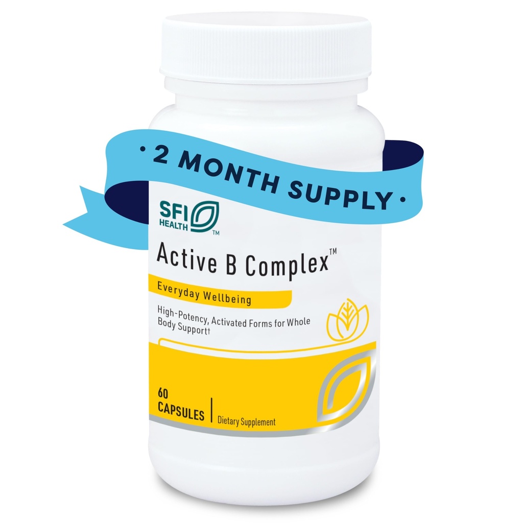 Klaire Labs SFI Health Active B Complex - Methylated Vitamin B Complex med Methyl Folate, B12, B6 och mer - Stöd hälsosam energi, hjärna, lever och nervfunktion (60 kapslar)