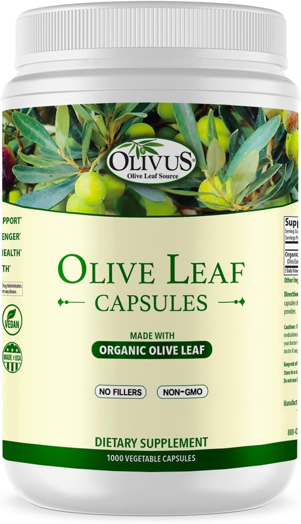 Olivblad kapslar Bulk 1000 Ct - 550 mg Vegetabiliska kapslar - Pure Organic Olive Leaf Powder med inga fillers - Immune Support Antioxidant Supplement