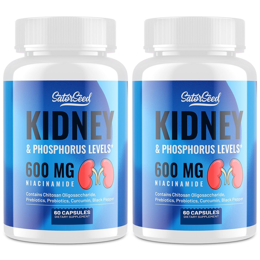 Njursupporttillskott - Njursämja Detox med 600mg Niacinamide & Chitosan Oligosackarider - Fosformedveten formel - Vegetariska kapslar för vuxna - 2 flaskor
