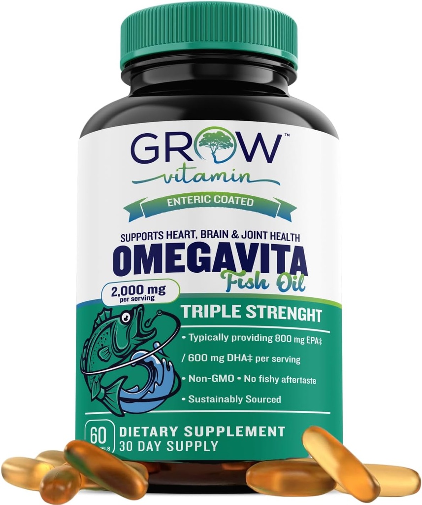 odla vitamin OmegaVita Fish Oil: 800 mg EPA 600 mg DHA Omega 3 Supplement för hjärta, hjärna och immunstöd, Absorbable Triple Strength Fish Oil Supplement - 2000 mg Per Servering, 30 Day Supply