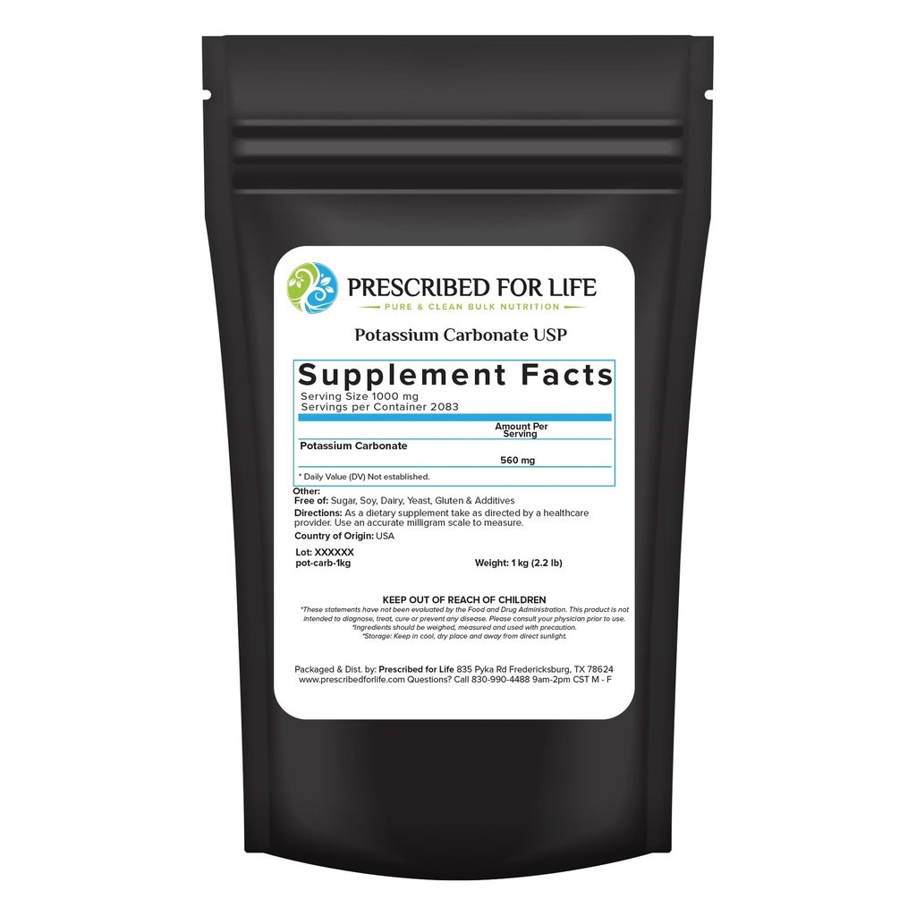 Förskrivet för livskaliumkarbonatpulver, Natural USP Food Grade Potash för växter, tvål, tillskott och mer, Pure Bulk Potassium Powder (1kg / 2.2lb)