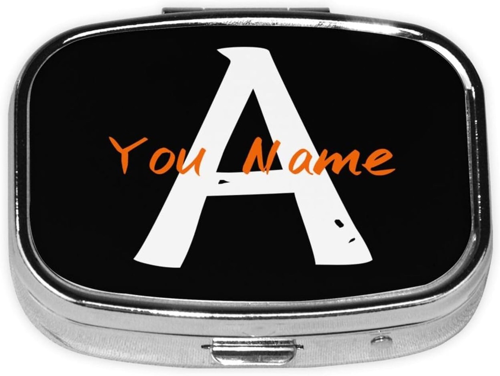 Custom Square Pill Box med Mirror Personalized Photo Text Logo Name Travel Small Pill Case 2 Compartment anpassad Portable Metal Medicine Container Vitamin Organizer för Pocket Purse (Namn)