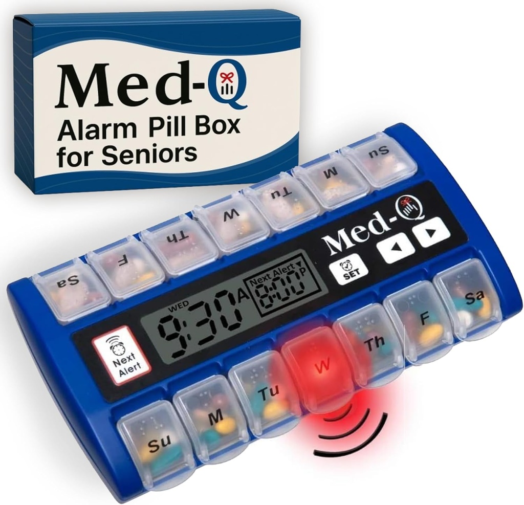 Digital Pill Box med Alarms - Pill Organizer med Flashing Lights & Beeping Reminders - Månat Pill Dispenser för Seniors, Dementia, Alzheimers, Medication & Vitamin Management