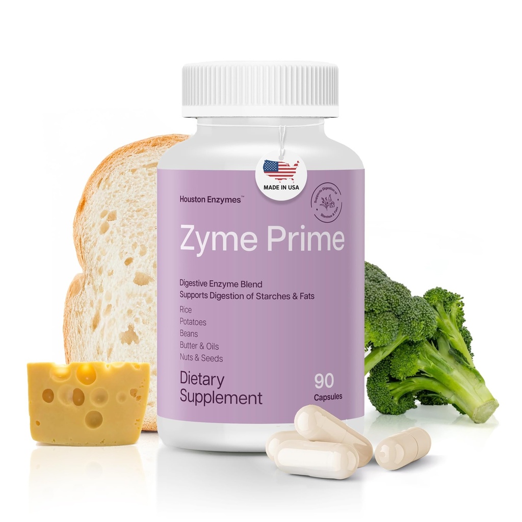 Houston Enzymes - Zyme Prime - 90 Capsules - Digestive Enzymes Women & Men Enzyme, Digestion för Carb, Fat & Protein Breakdown, hjälper intoleranser, Bloating & Gas, Digestive Health Supplement