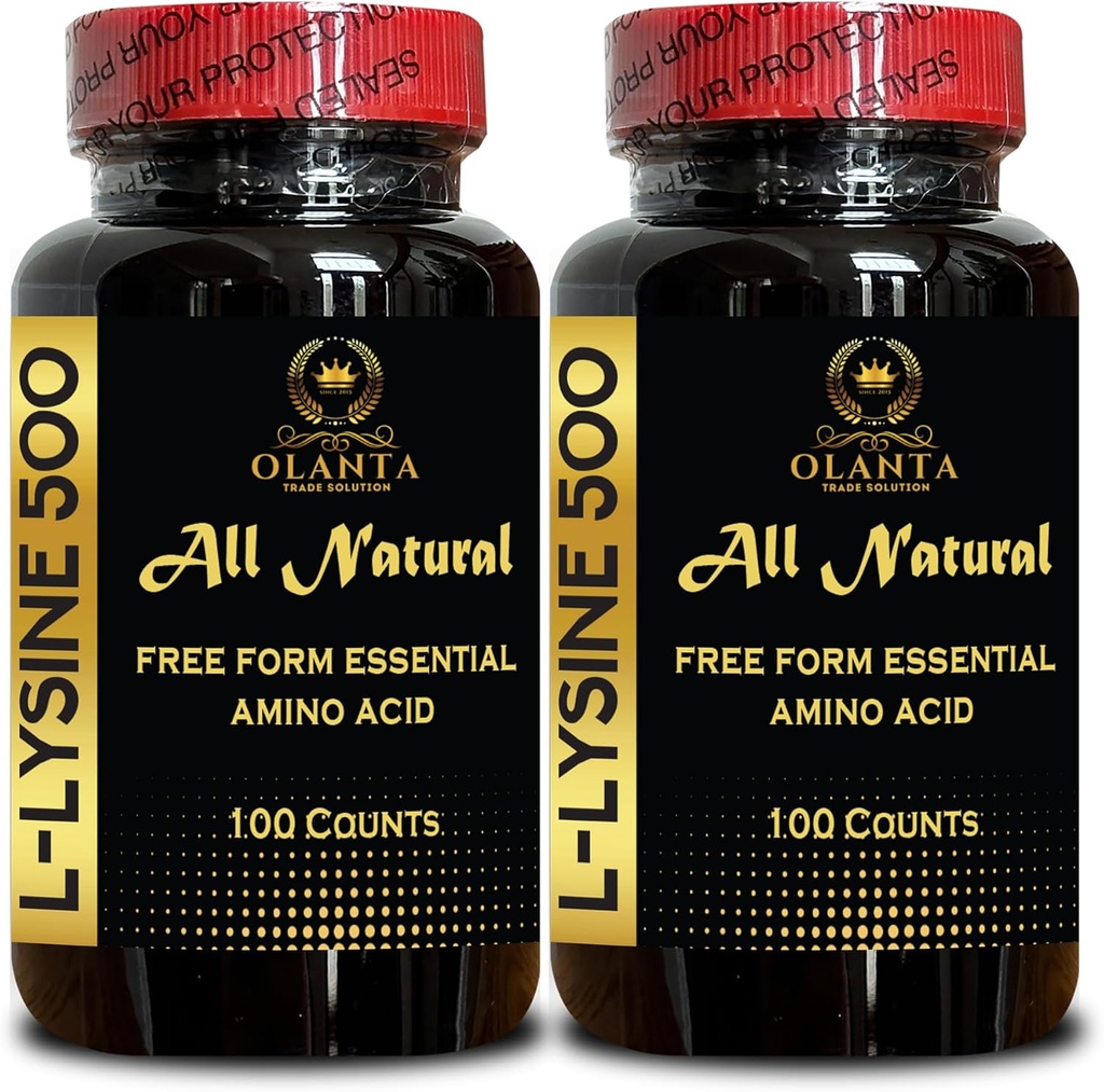 L-LYSINE 500 mg Essential Amino Acid - Stöd tillskott för åldrande hud ren Lysin tillskott tillskott för prestanda, muskeltillväxt och återhämtning - 2 flaskor 200 grejer