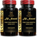 L-LYSINE 500 mg Essential Amino Acid - Stöd tillskott för åldrande hud ren Lysin tillskott tillskott för prestanda, muskeltillväxt och återhämtning - 2 flaskor 200 grejer