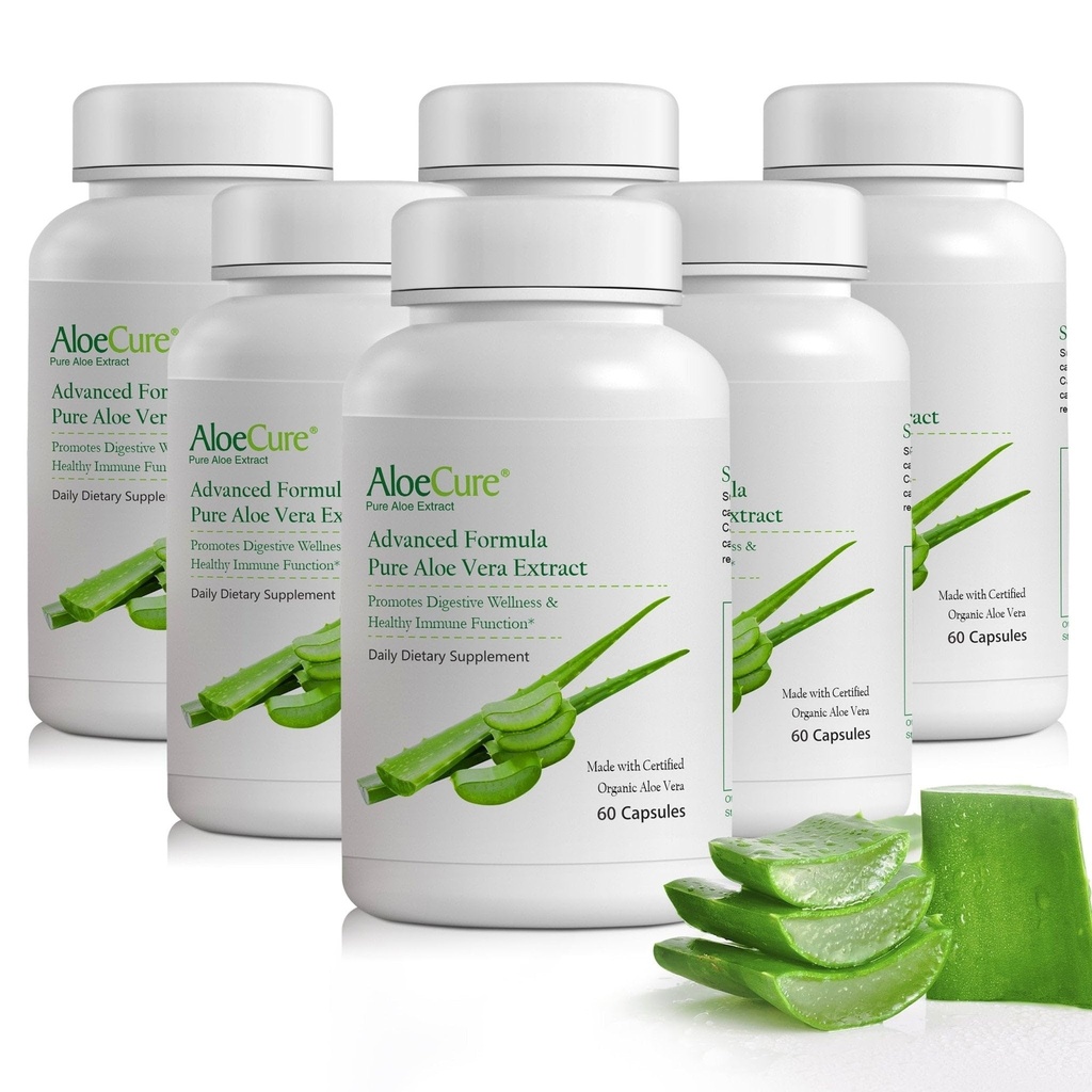 AloeCure Organic Aloe Vera Capsules, 130,000mg Inner Aloe Leaf Equivelant per servering, Support Gut Health & Digestive Comfort, magsyra Buffert, Natural Immune Supplement, Aloin Free, 60 kapslar