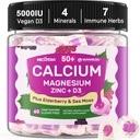 Kalcium Supplements Gummies for Women & Men 50+, Calcium Citrate 1000mg med vitamin D3, Magnesium, Zink, Elderberry, High Absorption Calcium Chews for Bone Density, Relax Muscle, Immune, Vegan 60cts