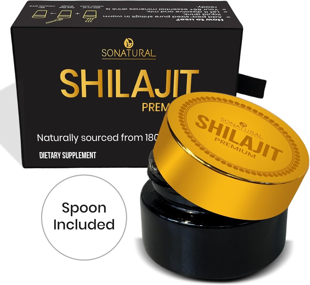 SONATURAL Shilajit Pure Himalayan Organic - 30g Premium 100% Pure Shilajit Resin med Fulvic Acid & 85 + Trace Minerals Komplex för energi & immunsupport, (2 Månader Leverans)