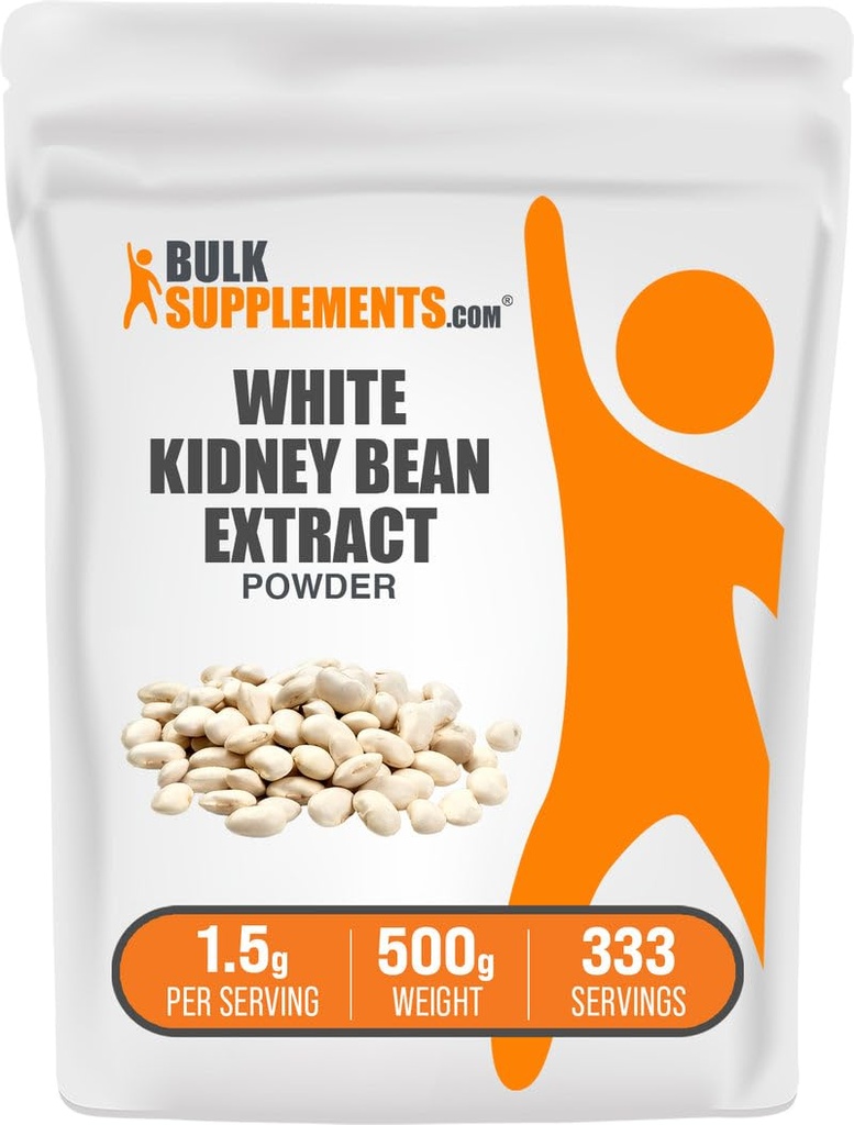 BulkSupplements.com White Kidney Bean Extract Powder - White Kidney Bean Powder - Herbal Supplement - Gluten Free, 1,5g per servering, 500g (1.1 lbs) (Pack of 1)
