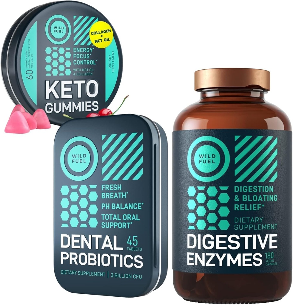 WILD FUEL Dental Probiotics, Keto Gummies med MCT Oil och Digestive Enzymes Bundle