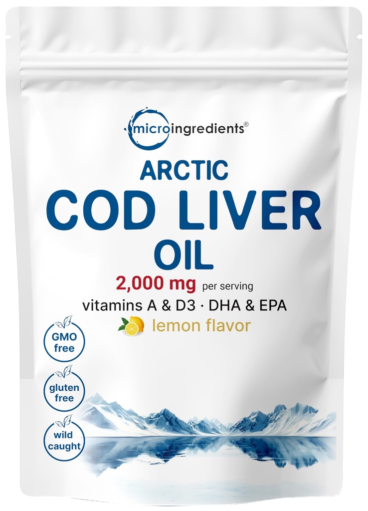 Cod Liver Oil 2,000mg Per Servering, 360 Softgels | Burpless Lemon Flavored - Rich i Omega 3, Vitamins A & D3, EPA, DHA | Wild Caught Arctic Deep Sea Fish | Hjärta, Hjärna och Immun Supplement