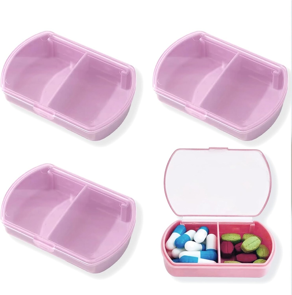 4PCS Small Pill Case Travel Pill Box Cute Pill Organizer för Purse Portable Daily Medicine Organizer 2 Compartment Pill Holder för vitaminer, Fish Oil, Supplements