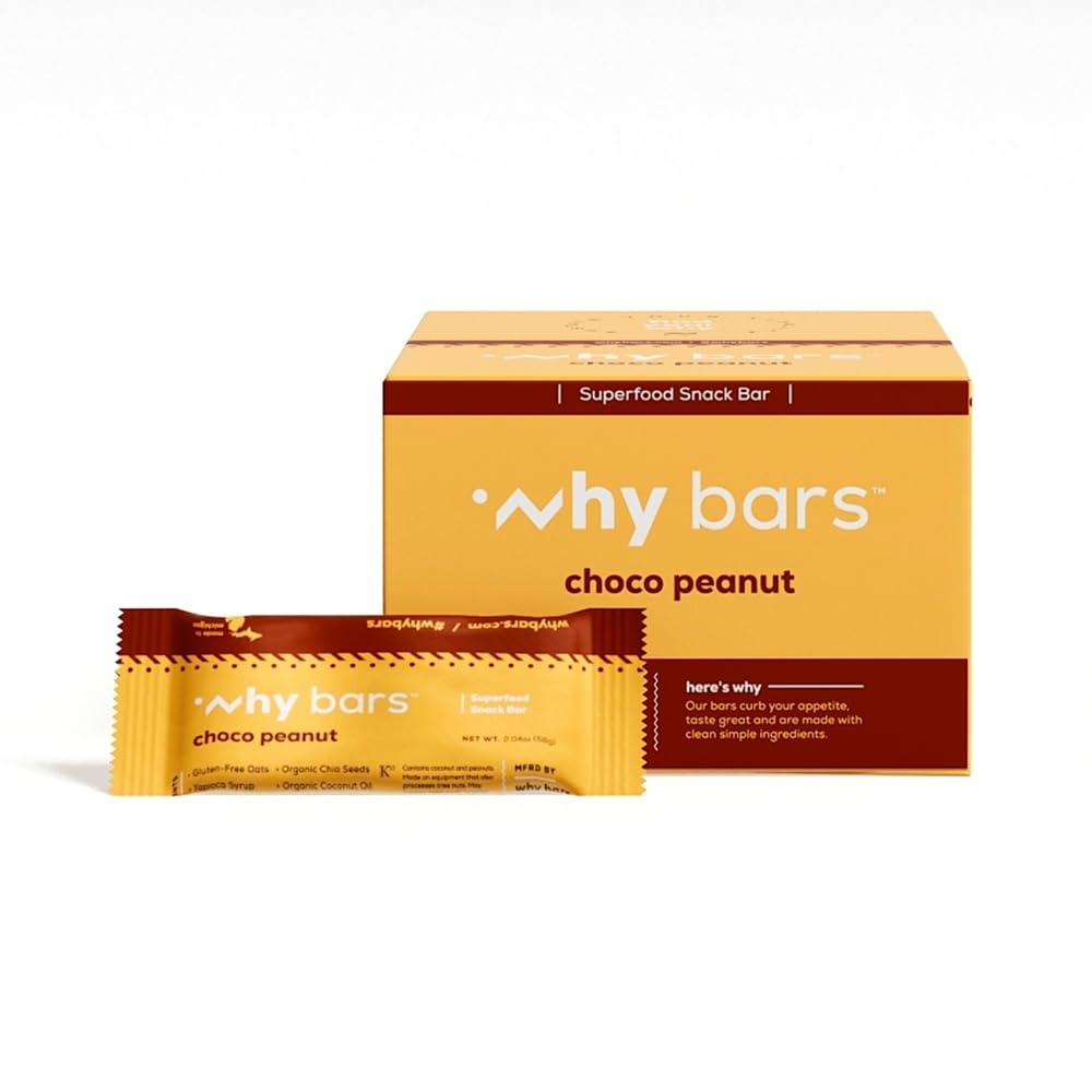 Varför Bars, Protein Bars, Chocolate Peanut Butter, 2.04 Ounce Bars (Pack of 12 Protein Bars) - Protein Bar Superfood, Gluten Free, Non GMO, Organic, Vegan, Enkla Ingredienser