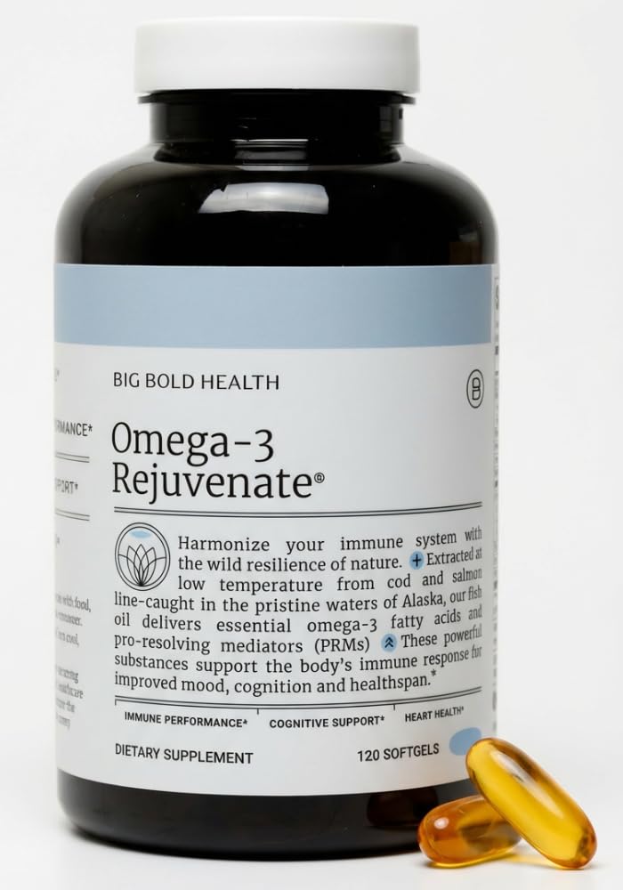 BIG BOLD HEALTH Omega-3 Rejuvenate Wild Alaskan Fish Oil Supplement med PRMs EPA, DHA, & DPA Fatty Acids Vitamins A och D för att stödja Immune Balance & Brain Wellness (120 Softgels)