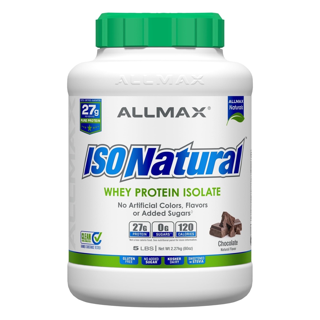 ALLMAX ISONATURAL Whey Protein Isolate, Chocolate - 5 lb - 27 Grams of Protein Per Scoop - Zero Fat & Sugar - 99% Laktosfri - med prebiotika - Inga konstgjorda smaker - Cirka 73 portioner