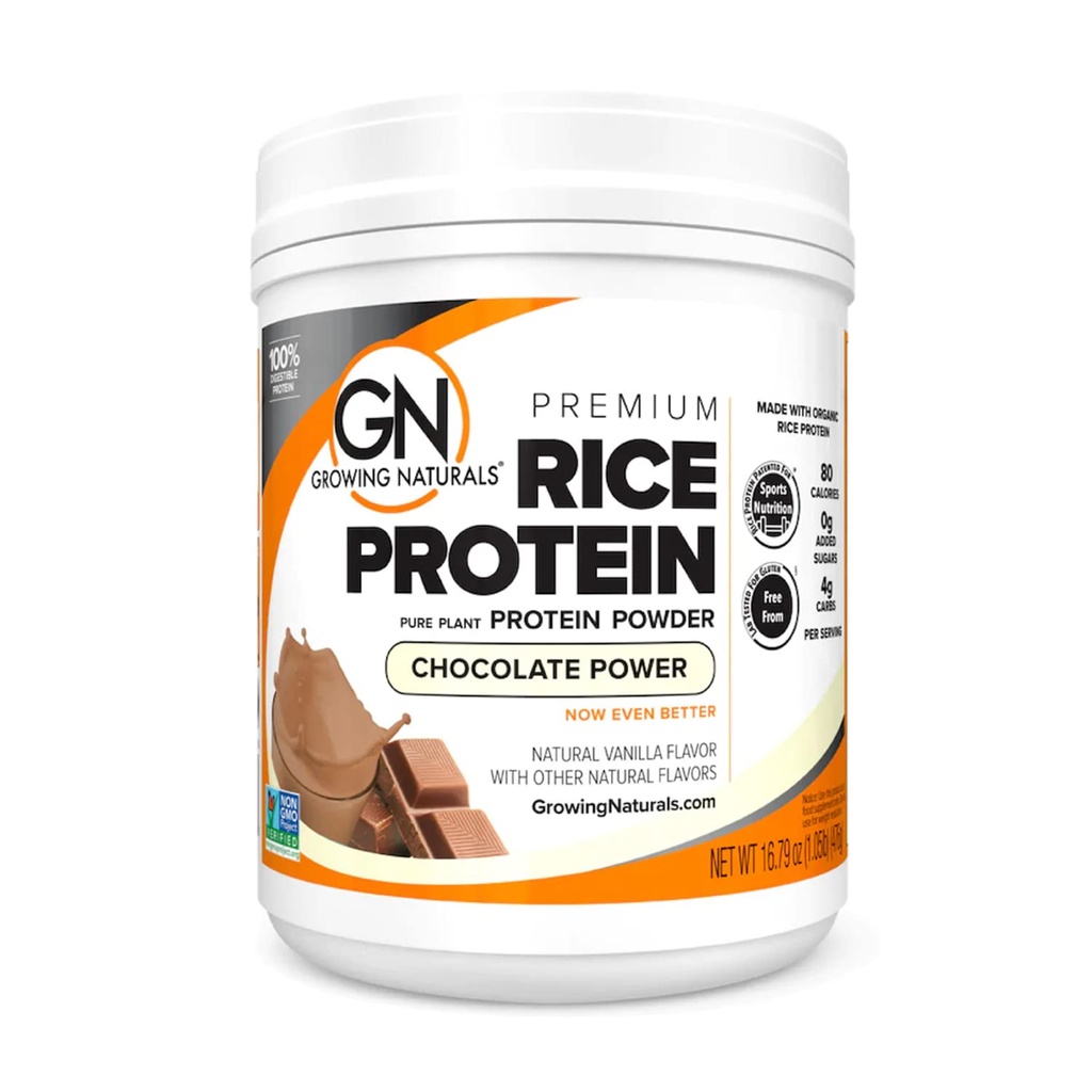 Växande Naturals Organic Premium Rice Protein Powder, Chocolate Power, Non-GMO, Vegan, 16.8 Ounce
