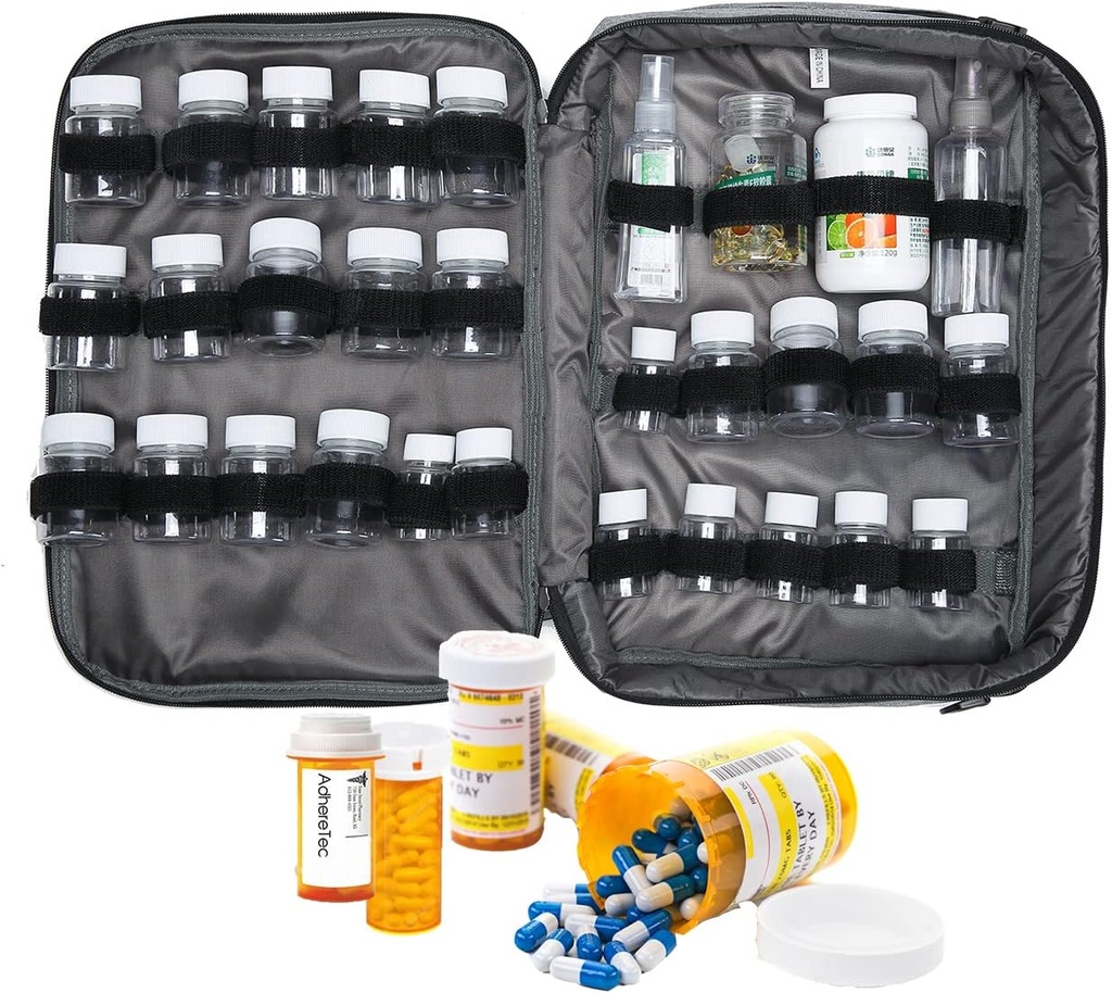 Medicine Bag Pill Bottle Organizer Travel Case för Män Kvinnor Medication Storage Organisation Prescription Med Manager Vattenflaska Vitamin Drug Carrying Case XL Large Locked Lockable Pretty Potable