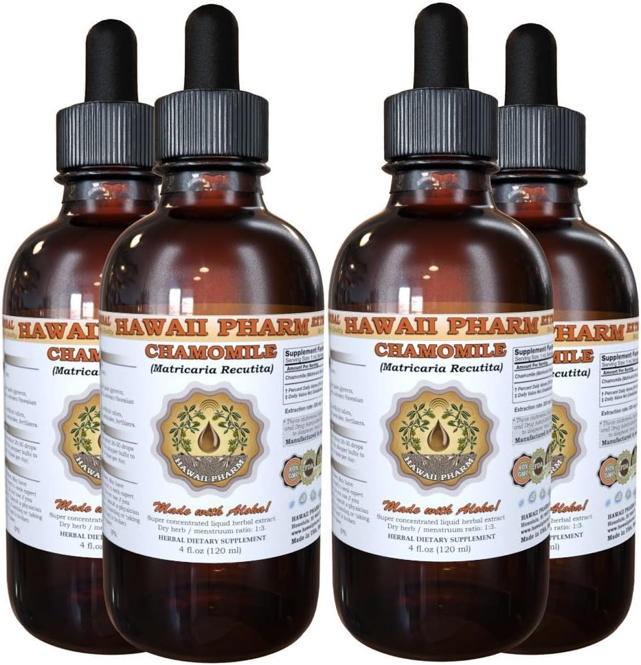 Chamomile Liquid Extract, Organic Chamomile (Matricaria Recutita) Tinktur Supplement 4x4 oz