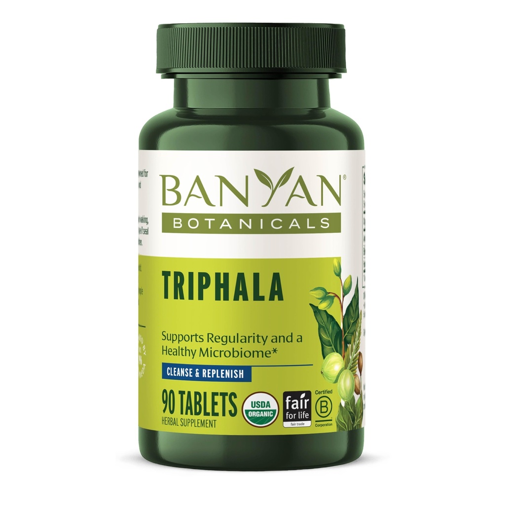 Banyan Botanicals Triphala tabletter - Organic Triphala Supplement med Amla, Haritaki & Bibhitaki - För Digestion, Elimination & Healthy Gut Microbiome * - 90 tabletter - Icke-GMO Hållbart källa Vegan