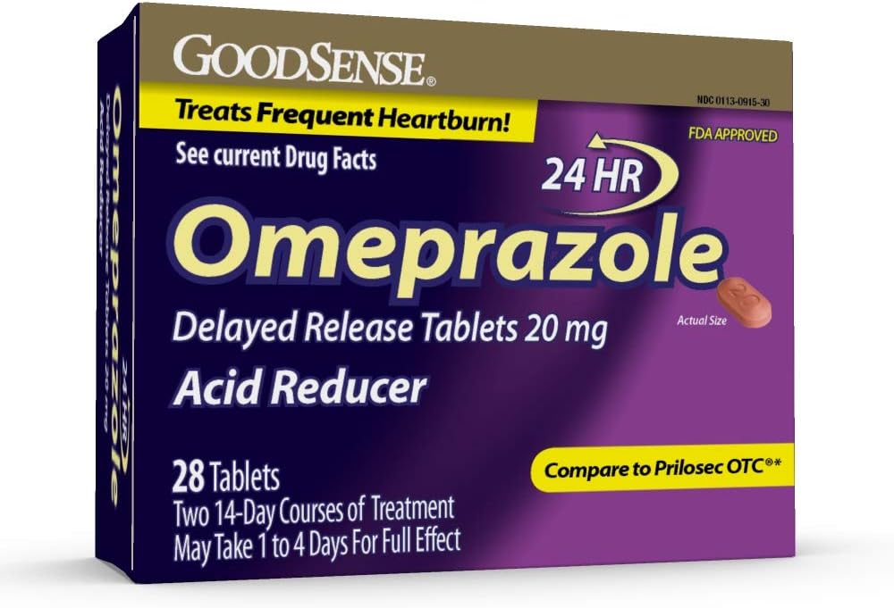 GoodSense Omeprazol Försenade Release tabletter 20 mg, magsyra Reducer för Frequent Heartburn behandling, 28 greve