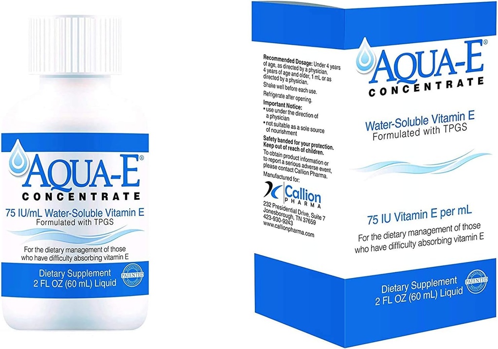 Aqua-E Concentrate 75 IE/ml, 60 ml flaska, vattenlösliga vätskevitamin E