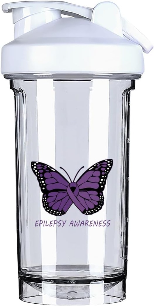 Epilepsi Medvetenhet 18 Ounce Shaker Bottle Drink Mixer Leak-proof Pre Workout Protein Shakes Meal Replacement Shakes Bottles 500ML/18 Oz Vit vit