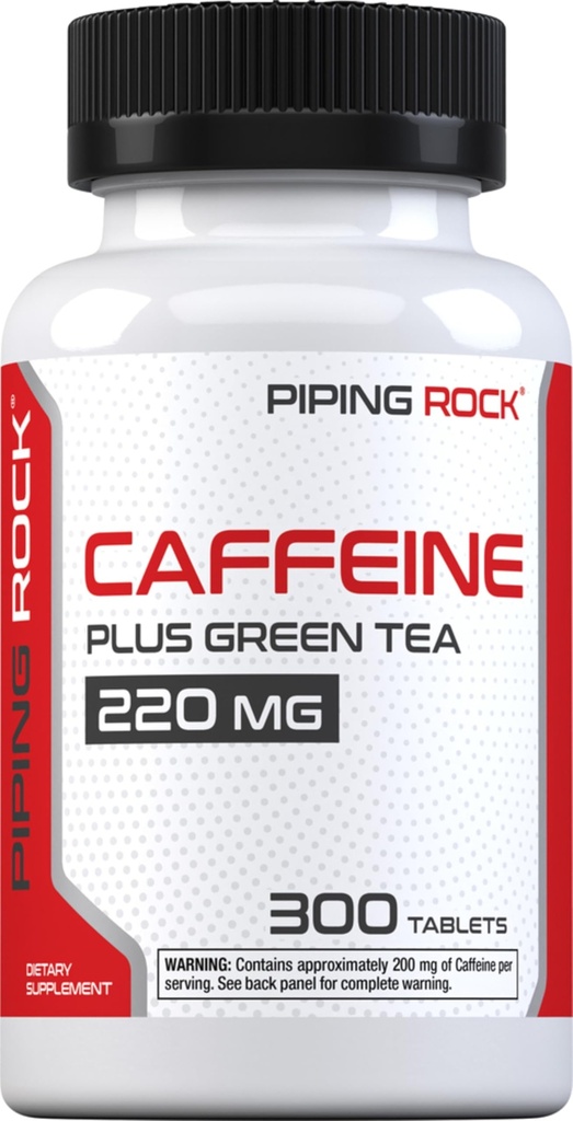 Piping Rock Caffeine Pills 220mg | 300 tabletter | Tillägg med Green Tea Extract | Vegetarian, icke-GMO, Gluten Free