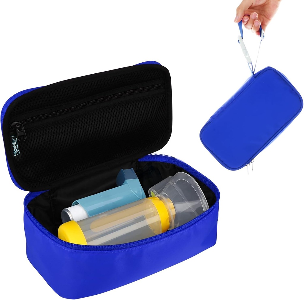Beautyflier Travel Carrying Case för bärbar Nebulizer, Inhaler Spacer för barn och vuxna, Inhaler Holder Asthma bärväska med Mesh Pocket för medicin och andra väsentligheter, blå (endast fallet)