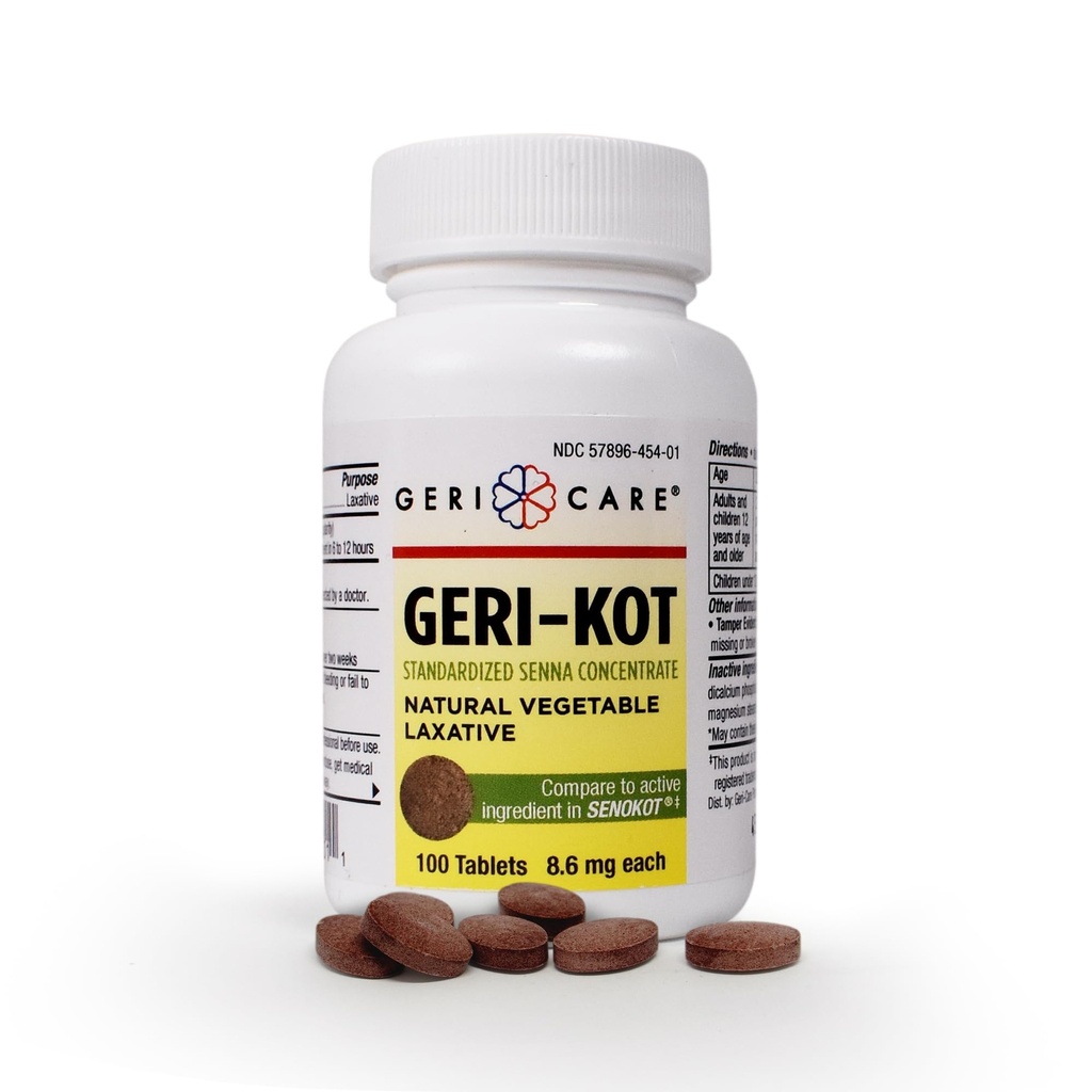 Geri-KOT Senna Laxative & Stool Softener Tablets, 100ct| Natural Vegetable Stimulant Laxative| Smooth Bowel Movement Senna Tablets| Fast-Acting, Gentle Constipation Relief| 8,6 mg Sennosides Laxative