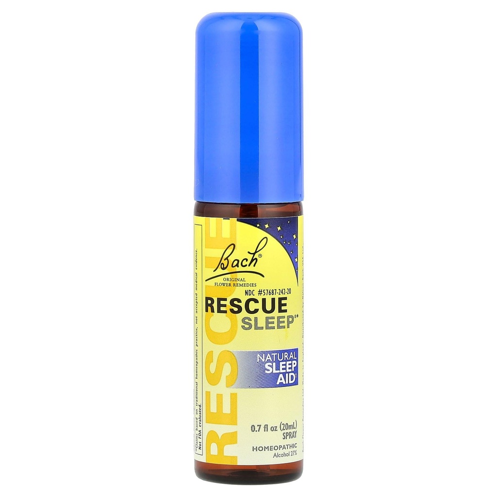 Bach RESCUE SLEEP Spray 20mL, Natural Sleep & Stress Relief Aid, Homeopathic Flower Essence, Vegan, fri från Melatonin, Sugar och Gluten, Non-Narcotic, Non-Habit Forming