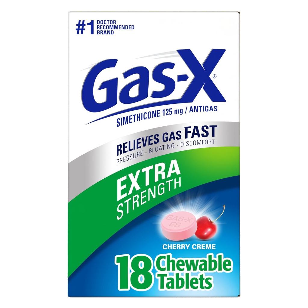 Gas-X Extra Strength Chewable Gas Relief tabletter med Simethicone 125 mg, Cherry - 18 greve