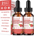 (2 Pack) Magnesium Glycinate Liquid Drops w/1500mg Magnesium Glycinate, Taurate, Malate, Citrate, Calcium Plus Potassium för Nerve, Bone, Heart Health & Energy Zzz - Hög Absorption-Raspberry Flavor