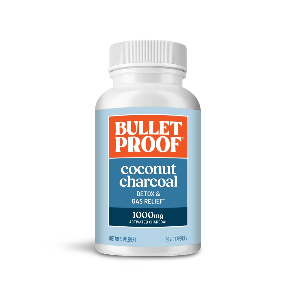 Bulletproof Coconut Charcoal Detox och Gas Relief Capsules, 90 Count, Sourced från 100% Coconut Shells, aktivt kol för uppblåst support, förpackning kan variera