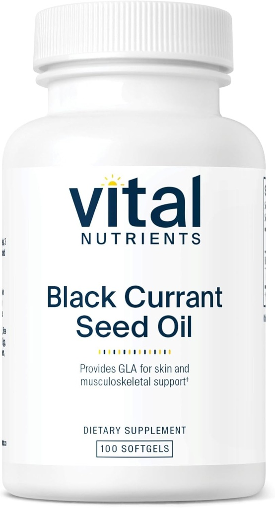 Vital Nutrients - Black Currant Seed Oil - Essential Omega 6 Fatty Acid - Innehåller Gamma Linolenic Acid (GLA) - Cartilage, Joint och Nerve Function Support - 100 Softgels per flaska